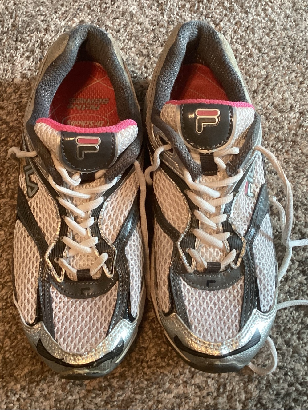 Fila Women's White Gray Athletic Sneakers with Pink Trim